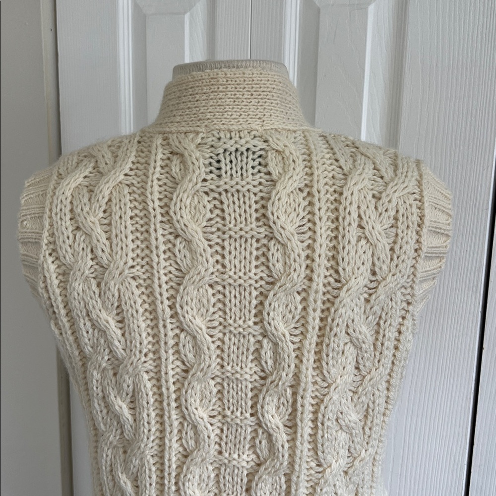 Vintage Aran Fisherman Wool Cream Cable Knit Sweater Vest - Picture 10 of 16